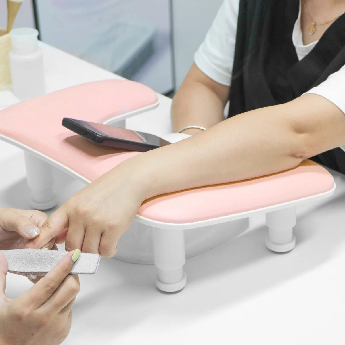 Upgraded U-Shaped Nail Arm Rest Adjustable Rotating Height Manicure Hand Rest Pillow Cushion for Nail Tech Salon Home Use