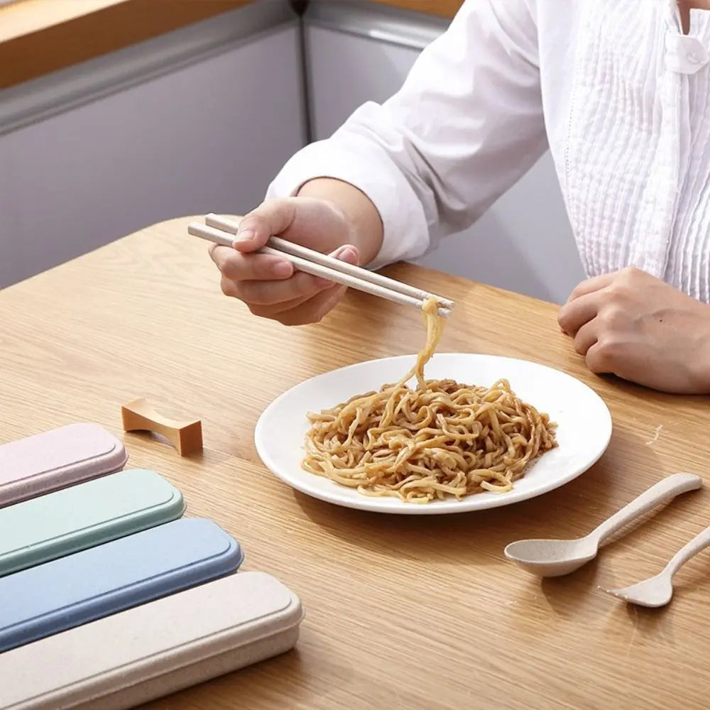 Gift Plastic Cutlery Set Simplicity With Storage Box Fork And Chopsticks Set Portable Spoon