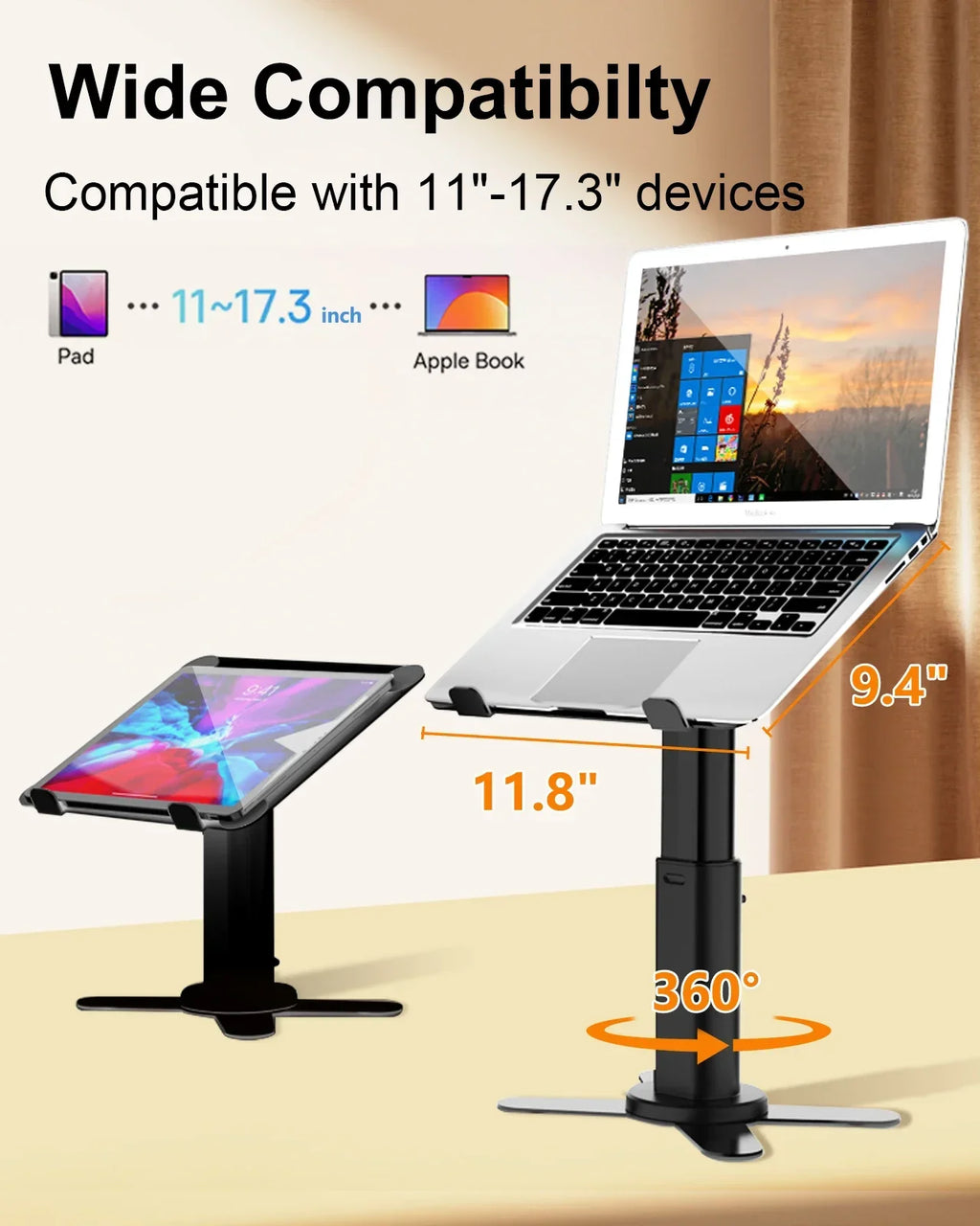 Oatsbasf Metal Desktop Laptop Holder Riser Computer Stand Height Adjustable Portable Laptop Table Stand for 11-17.3" Device