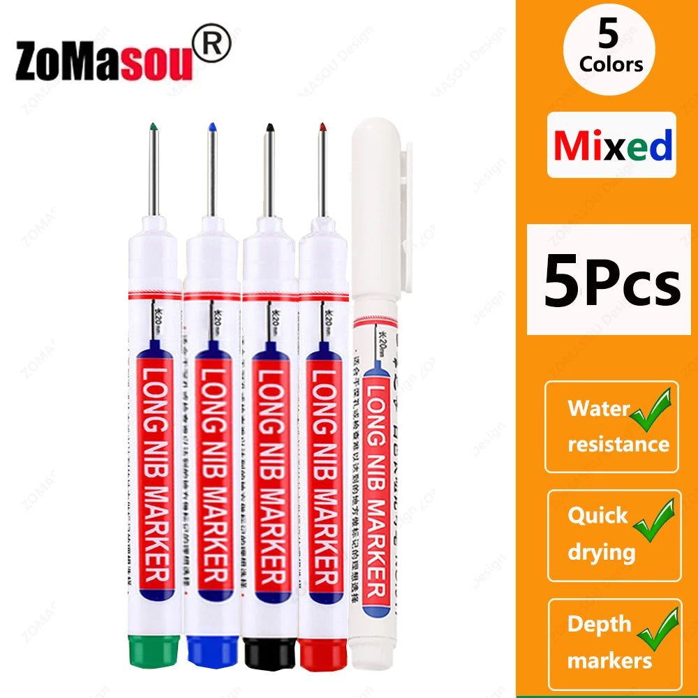 1-90Pcs Waterproof White Long Head Markers Pen 2cm Woodworking Deep Hole Marker Pens Metal Carpenter Black/Red/Blue/Green Ink