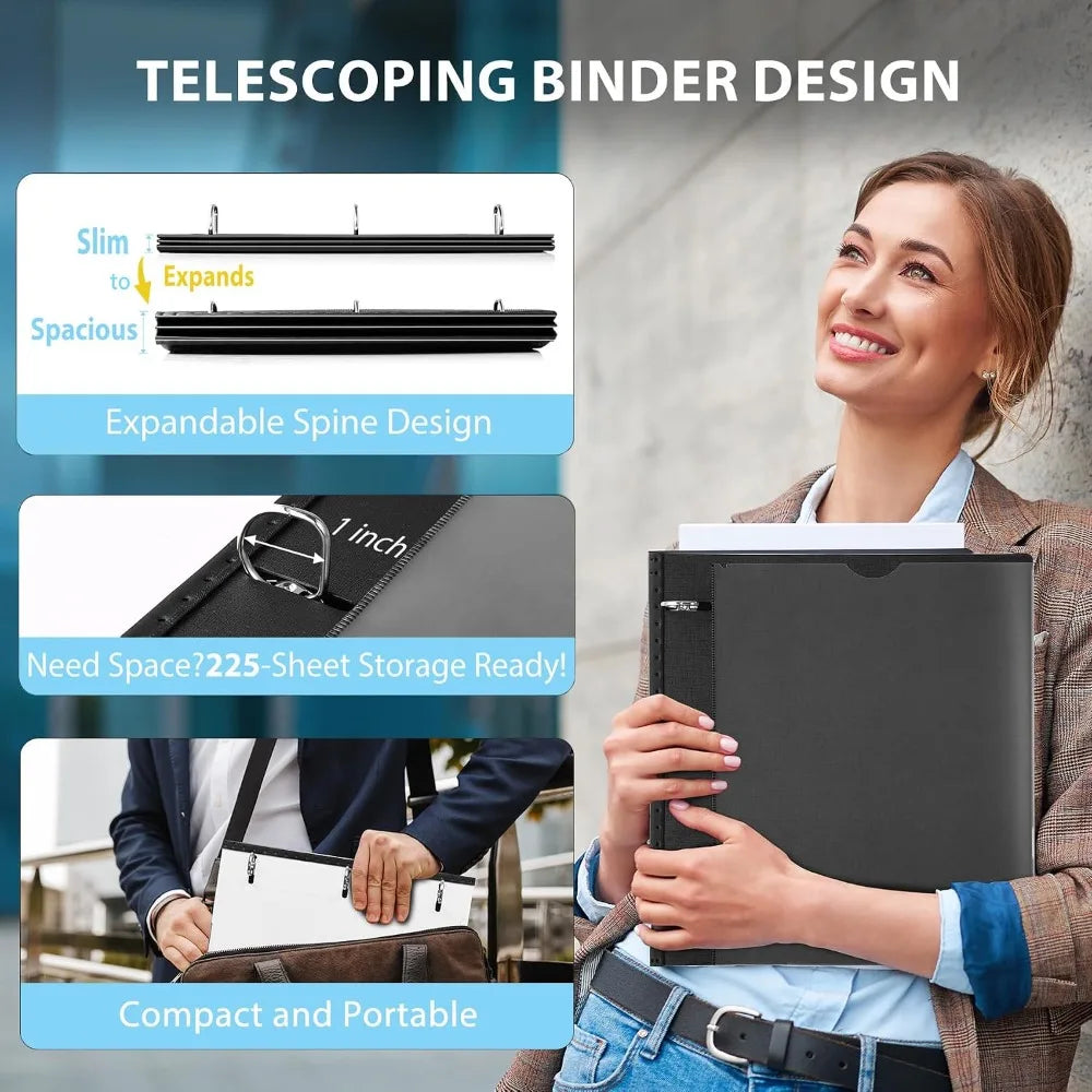 WOT I Telescoping 3 Ring Binder 1 Inch, Expandable Binder - Patented Design for Easy Portability, Holds 8.5x11 Paper, Perfect for School, Office & Home Organization