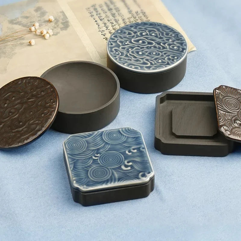 Calligraphy Ink Stone Natural Raw Stone Inkstone Brush Writing Painting Inkstone Vintage Students Multifunctional Ink Cartridge