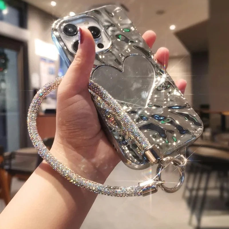 Luxury Full Diamond Phone Lanyard with Metal Clip Universal Short Chain Handheld Wrist Flash Accessory for Mobile Phones