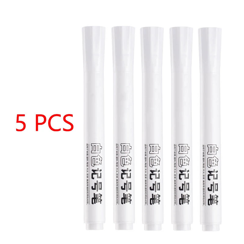 5pcs White Marker Paint Pens Waterproof Rubber Permanent Marker Pen Car Tyre Tread Environmental Tire Painting DIY Graffiti Pens