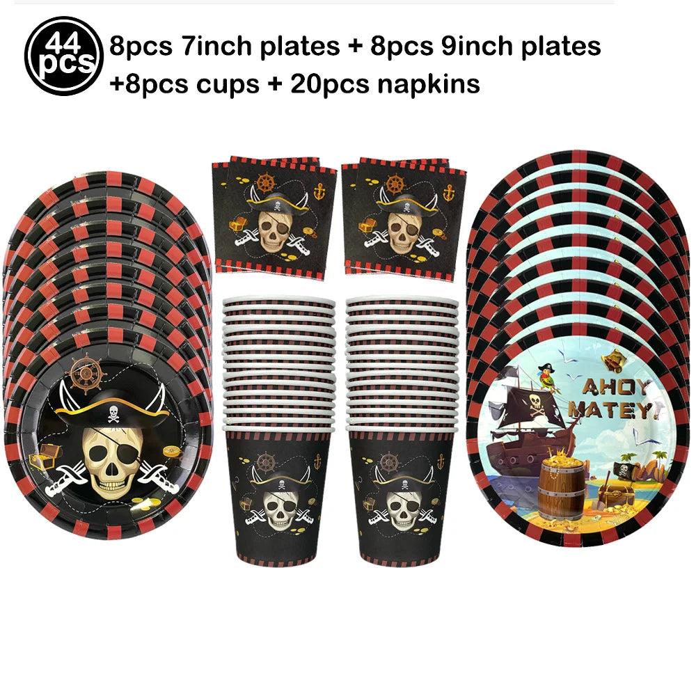 Pirate Party Paper Plate Cup Napkin Party Tableware Pirate Party Decor Pirate Ship Bone Dinnerware Supplies for Adult Kids Decor