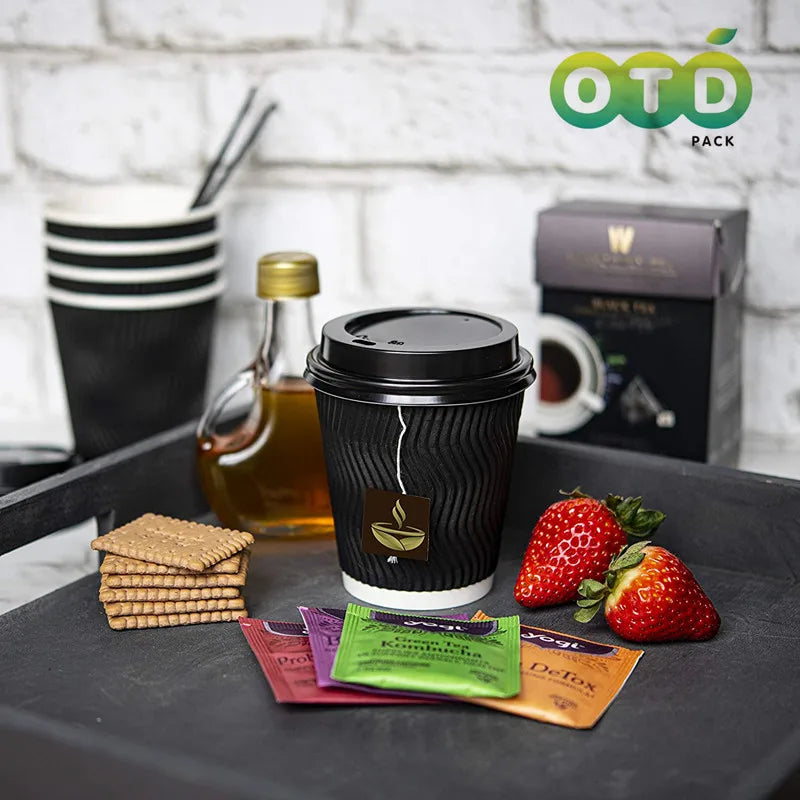 Black Rippled Double Wall Paper Cups, Disposable Coffee Cups, Paper Cups for Christmas Party and Daily [With Lids]