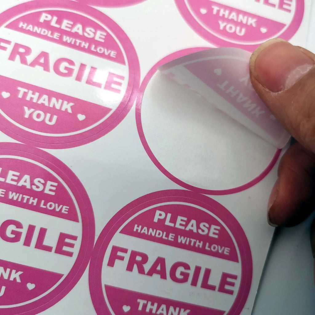 60 PCS 2 inch Pink Round Do Not Crush Bend or Fold Handle with Love Stickers Shipping Mailing Cartons Envelops Adhesive Labels