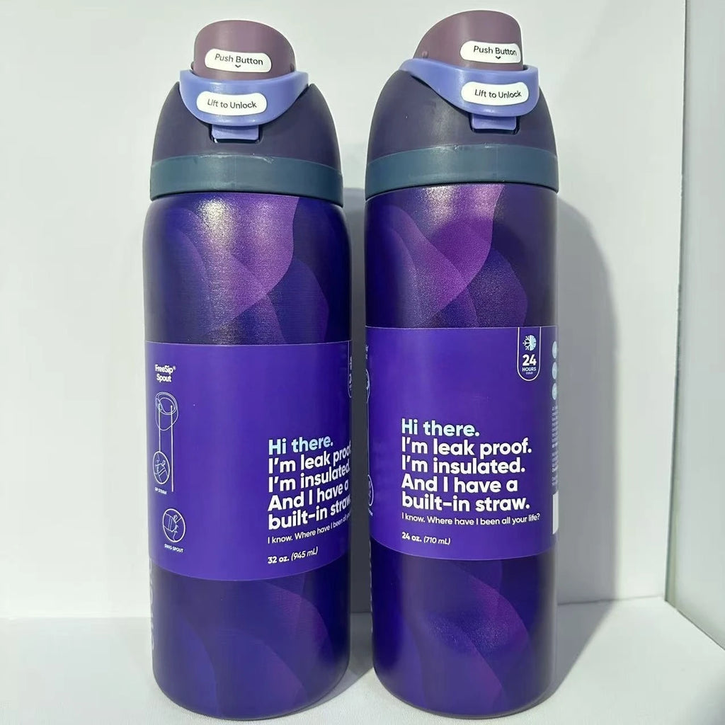 Stainless Steel Water Bottle 32oz Vacuum Insulated Water Bottle with Straw & Leak-Proof Lid Portable Handheld Vacuum Flasks