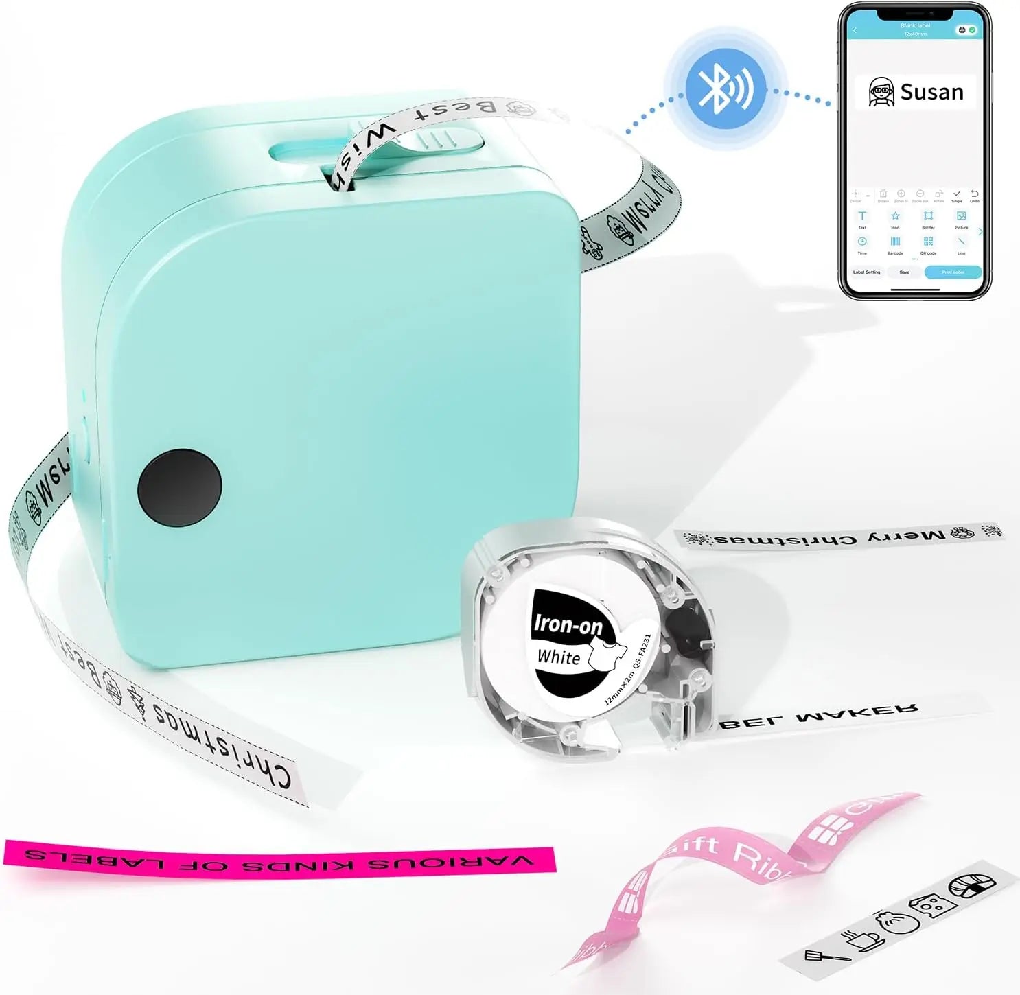P12 Mini Label Maker Machine with Tape Bluetooth Label Printer Handheld Sticker Multiple Templates Font Inkless Sticker Maker