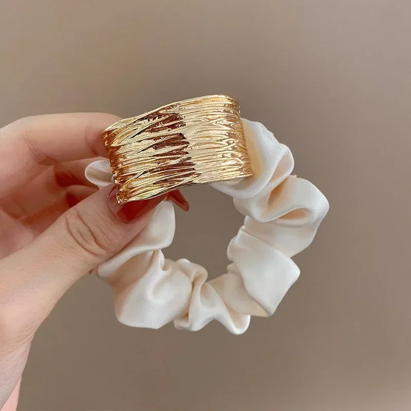 Korean Metal Satin Large Intestine Ring Women Rubber Bands Hair Ties Hair Rope Girls Ponytail Holder Headdress Hair Accessories
