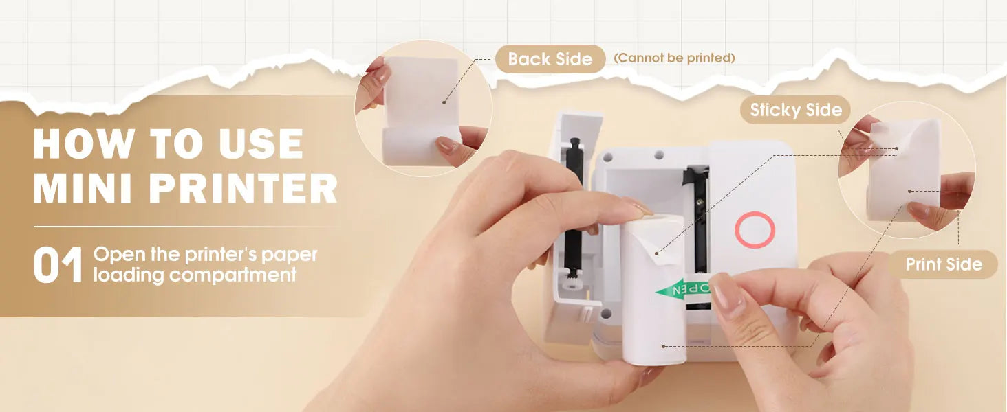 Thermal Mini Printer, Portable Inkless Sticker Maker,Bluetooth Free Cut Small Pocket Printer for Children DIY 57mm Photo Print