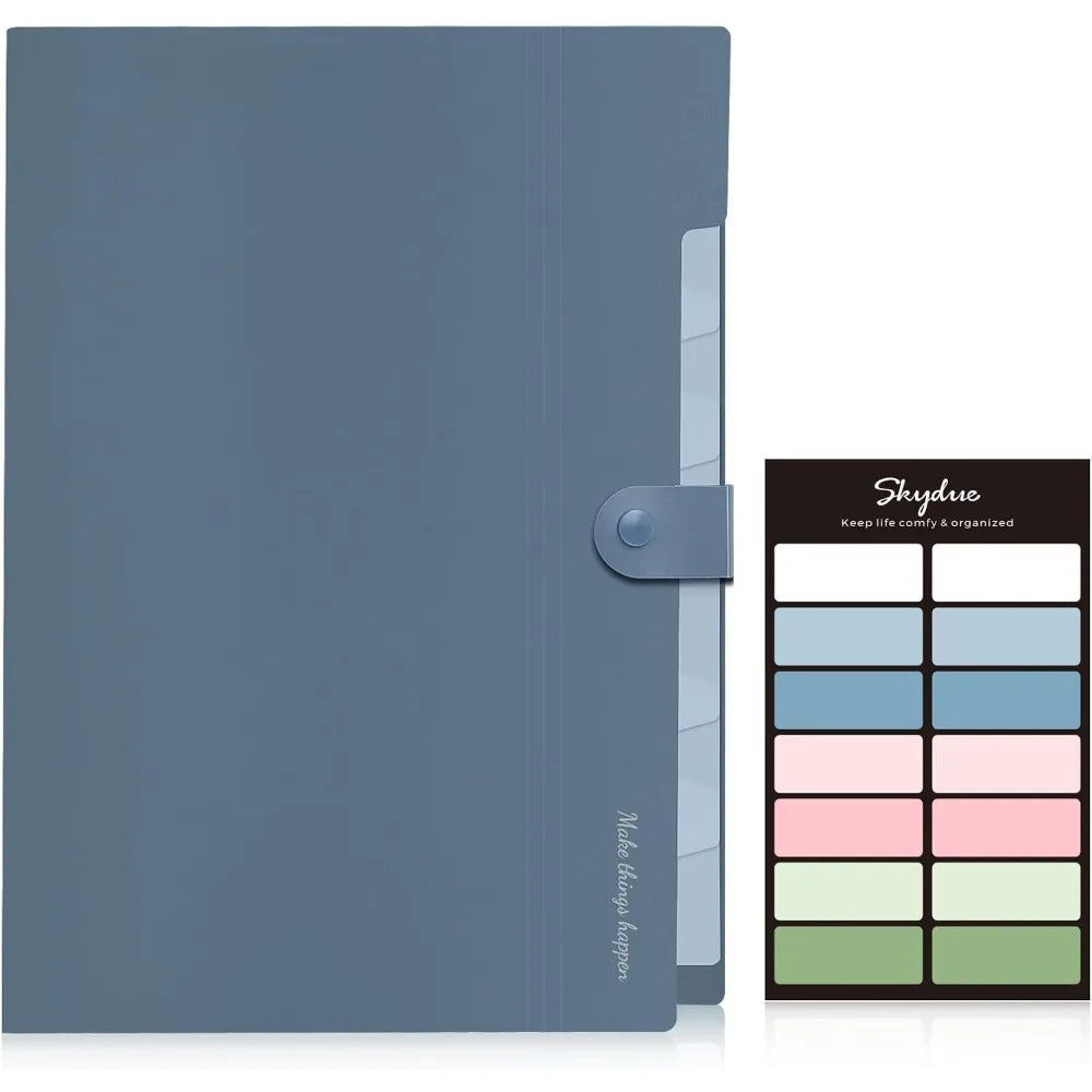 Waterproof Tearproof PP Material | Blue 8-Pocket Accordion File Organizer | Portable Letter Size Folder With Label Tags For Bills And Notes