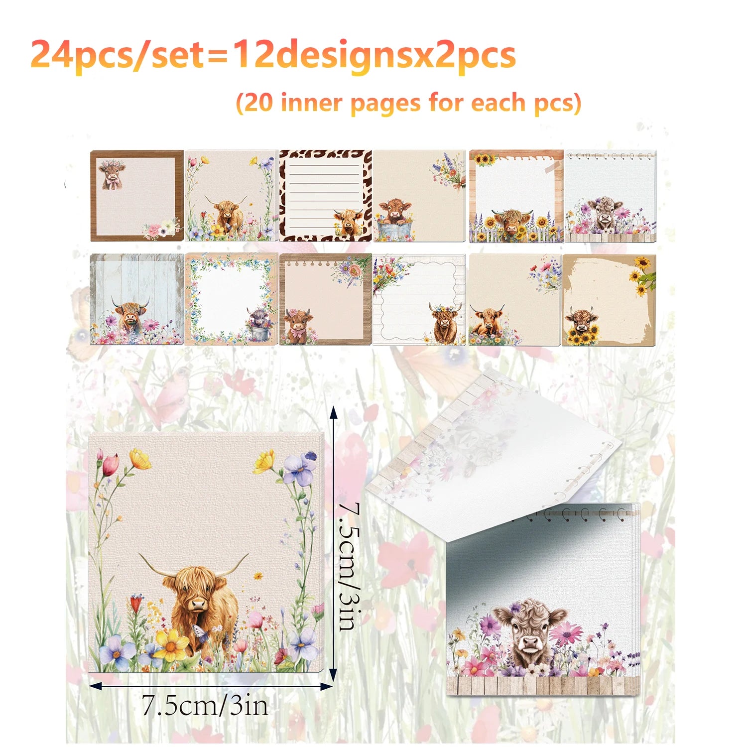 12/24pcs Cute Animals Sticky Notes Set, Refrigerator Memo Pads,Self-Stick Dog Cat Notes Pads for Home Office Gifts Supplies