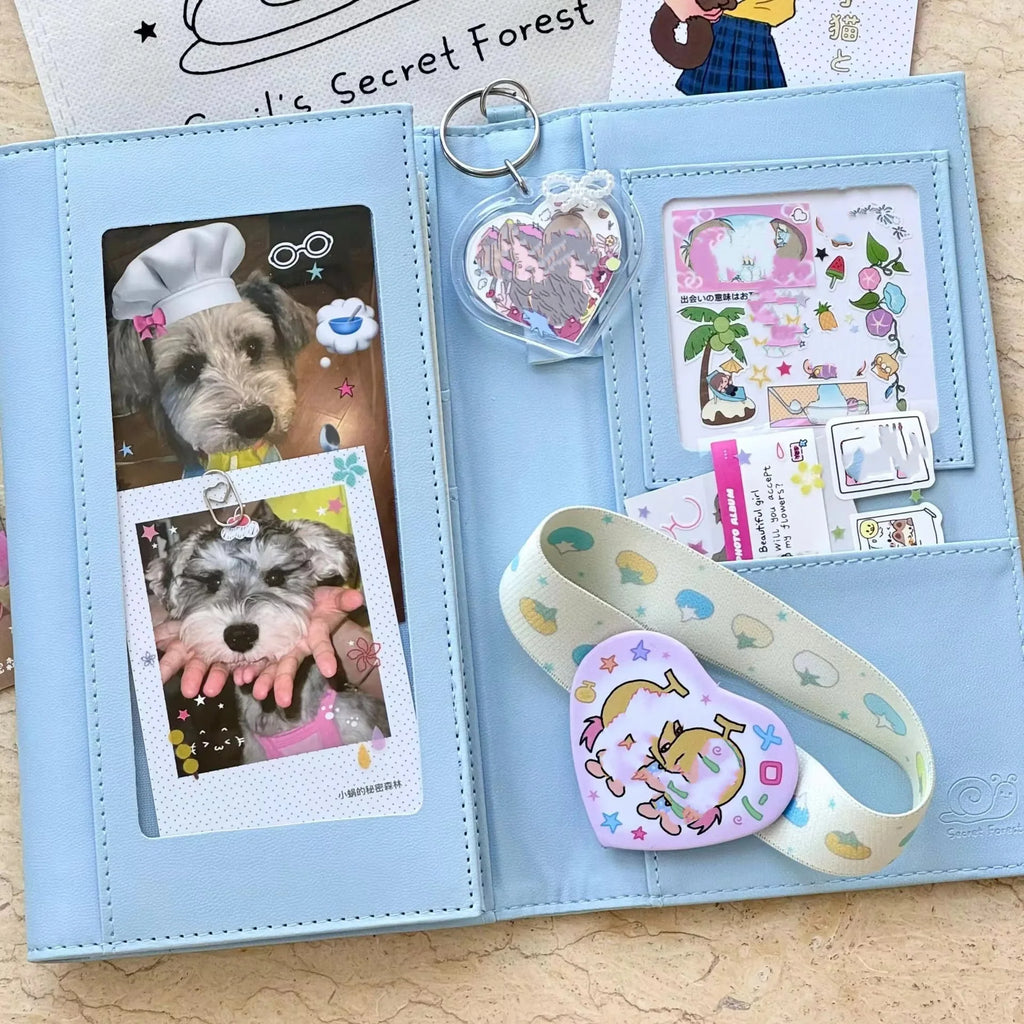 A6 Blue Three-Fold Loose-leaf Notebook PU Binder Photocards Collect Book Diary Agenda Planner Cover Stationery