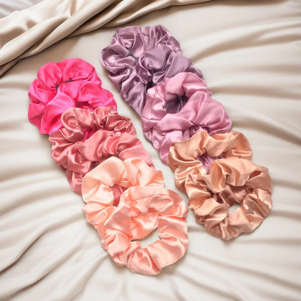 12/8pcs Premium Satin Large Intestine Hair Bands for Women Hundreds of Fabric Rubber Bands Hair Accessories