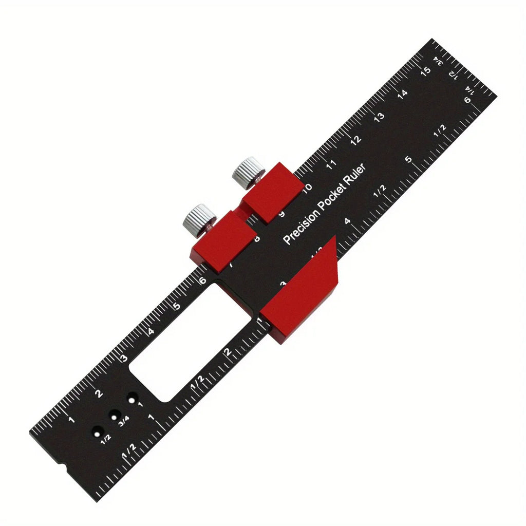 Woodworking Pocket Ruler Aluminum Alloy T-Type Scribing Square Layout Tool,  Accurate Slide Ruler Inch And Metric Measurements