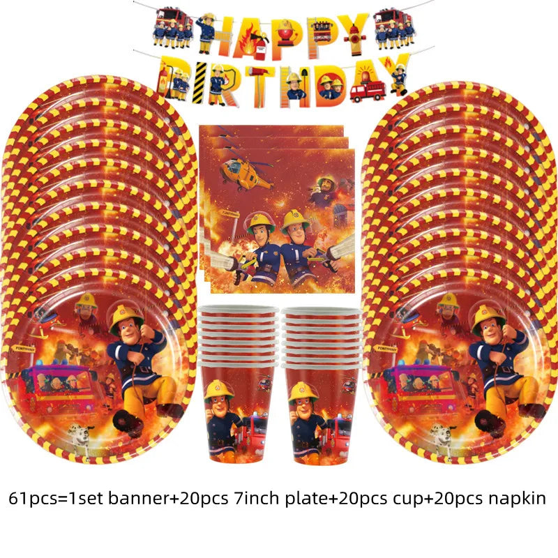 108*180cm Fireman Sam Party Supplies Disposable Tablecloth Firefighter Plastic Table Cover Fire Truck Birthday Decoration