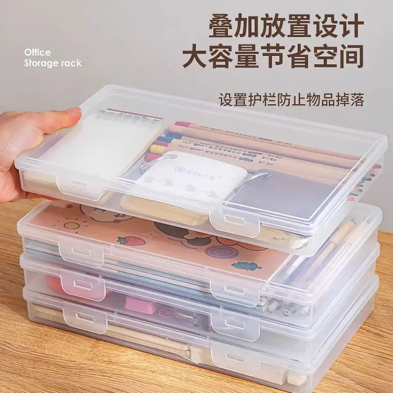 Plastic Document Organizer Organized Clear Square Shape Storage Box Organizing Box With Buckles Certificate File Storage Case