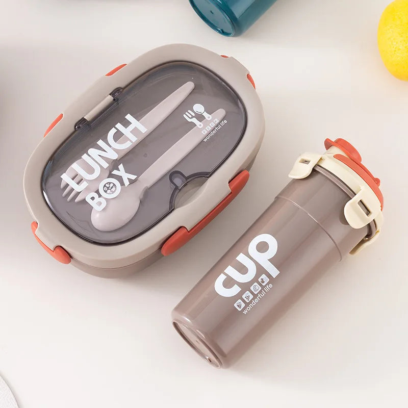 850ml Bento Lunch Box with Water Bottle Spoon Portable Compartment Food Box Leak-proof Microwave Lunch Box for School Office