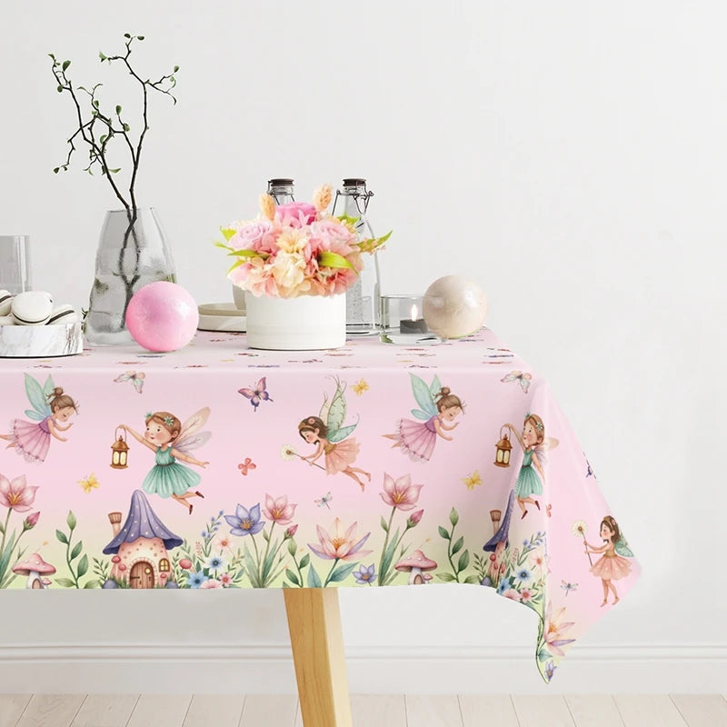Spring Flowers Fairy Disposable Plastic Tablecloth Happy Birthday Party Decor Kids Wedding Birthday Party Supplies Baby Shower