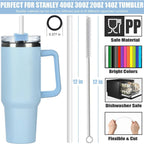 12Pcs Color Replacement Straws for Stanley 30/40 oz Tumbler , 12 in Long Reusable Plastic Straws for Stanley Cup, Plus 2 Brush