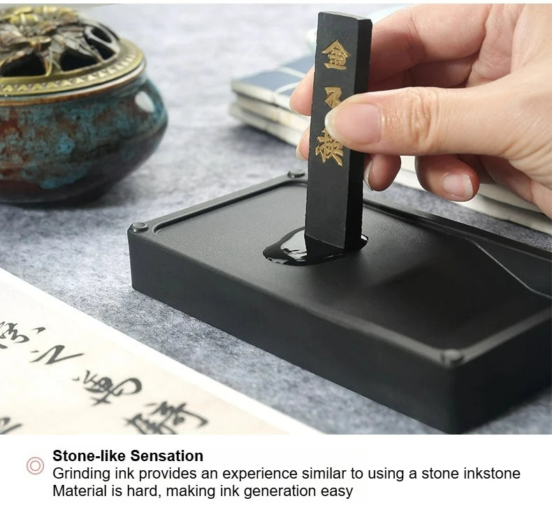 Multi-functional Inkstone Holding and Grinding Ink Anti-drop Portable Easy Clean Both Sides Usable Stationery for Students