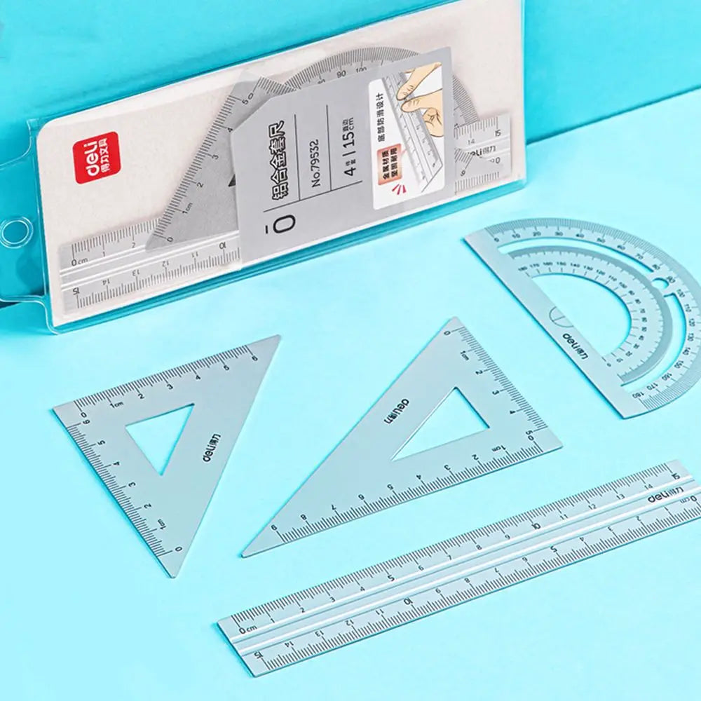 Maths Protractor Triangle Ruler Geometry Straightedge Examination Stationery School Supplies Aluminium Ruler Set Metal Rulers
