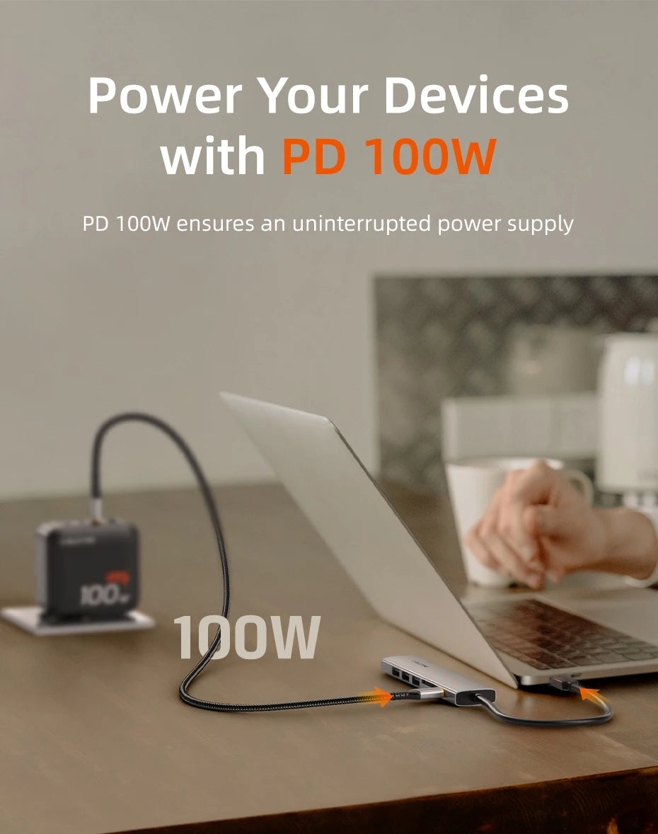 CABLETIME 7 IN 1 USB C HUB 4K@30Hz Resolution Display 5Gbps High Speed Data Transmission PD 100W Power for Laptop Macbook