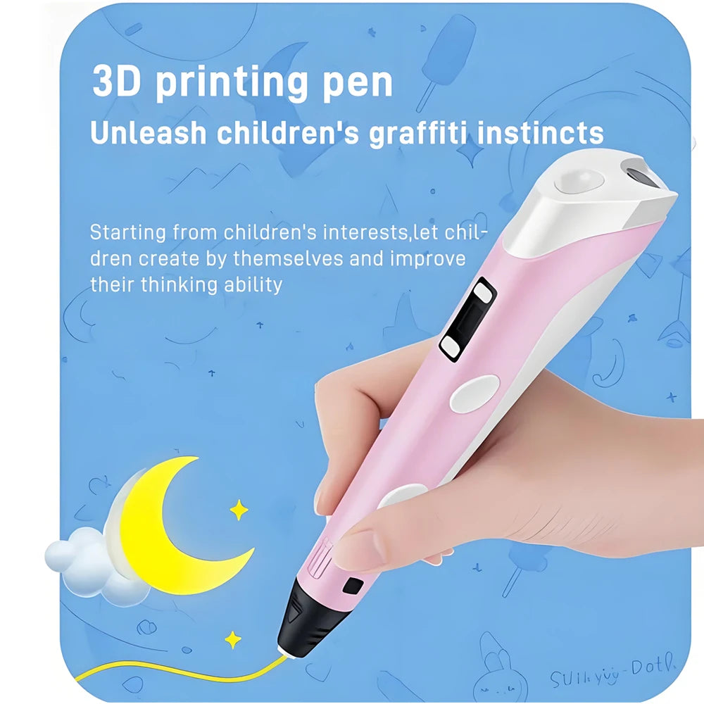 3D Pen With LCD Screen Compatible PLA Filament Toys 3D Drawing Printing Pen for Children DIY Christmas Birthday Gift