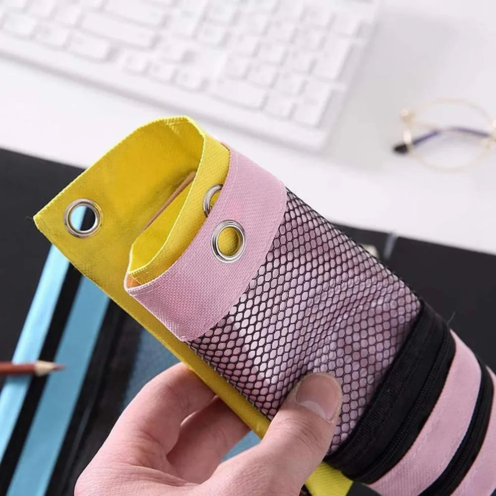 Double Zipper Pen Bag 3 Rings Binders Pencil Case File Bag Pencil Box For Erasers Rulers Markers Storage