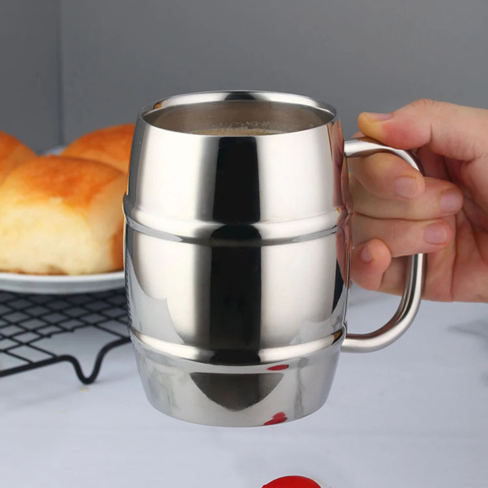 Double steel beer cup creative 304 stainless steel draft beer milk cup coffee milk tea cup children's drinking cup with handle