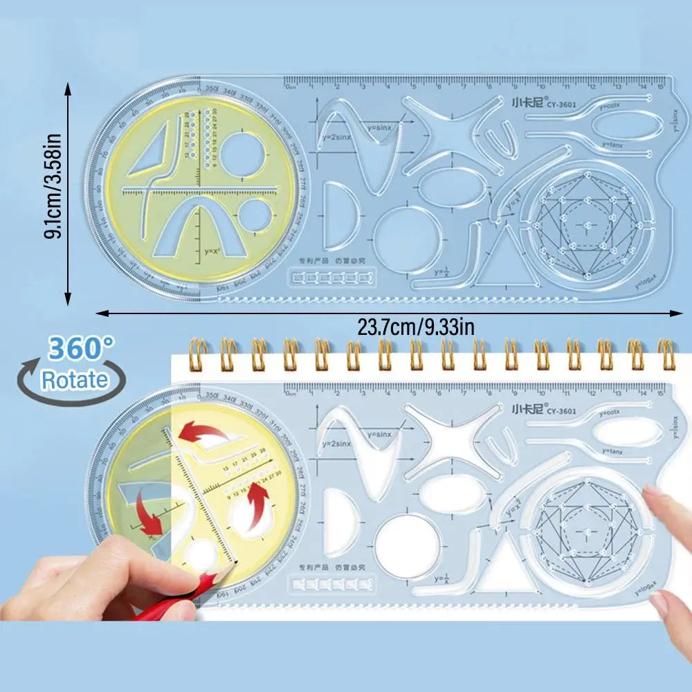 Rotary Multi-function Geometric Drawing Ruler Protractor Learning Measuring Tool Creative Stationery Gift School Office Supplies