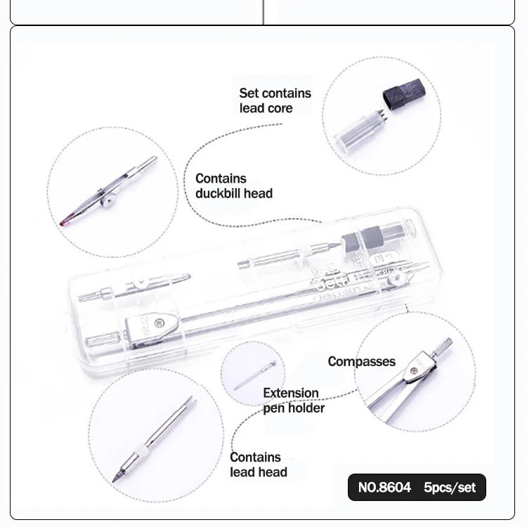 Stainless Steel Multifunctional Drafting Drawing Compass/Lead Core Math Geometry Circles Tool Durable Supplies 8600 / 8601