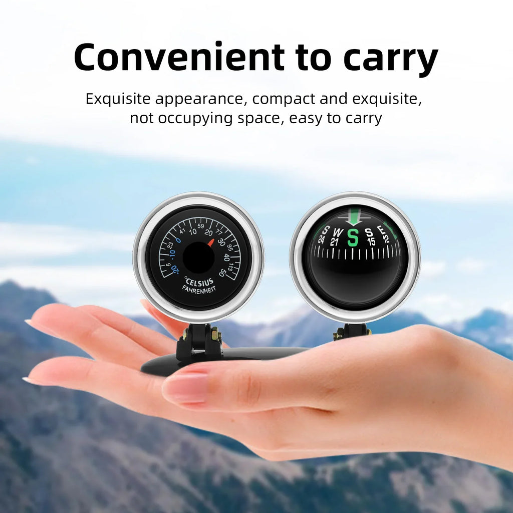 Car Compass Thermometer 2 in 1 Dashboard Navigation Guide Ball Compass Portable Accessories For Vehicle Car Auto Compass