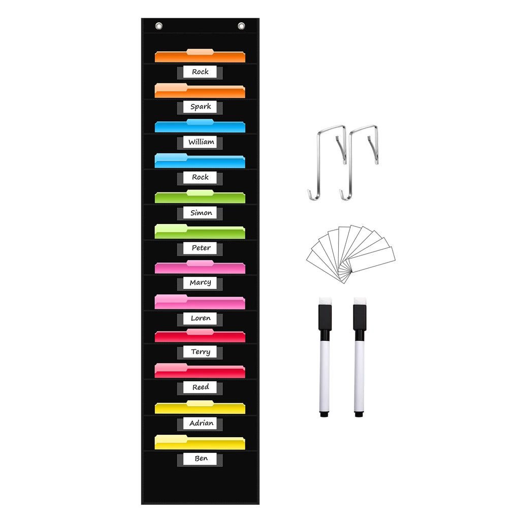 12 Pocket File Storage Chart Wall-Mounted Organizer with Hooks And Labels for  Office Organization Hanging Pocket Folder Rack