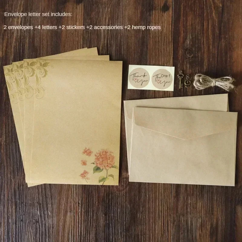 Retro Vintage Kraft Envelope Letter Pad Set Old Europe Style Love Letter Invitation Envelopes Writing Paper With Rope