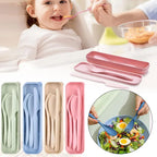 3In1 Wheat Straw Dinnerware Set Portable Reusable Cutlery Sets Knife Fork Spoon Chopsticks Travel Utensil Box Camping Tableware