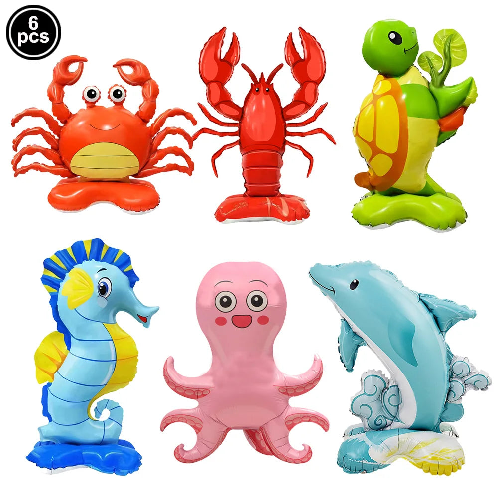 Ocean Animals Theme Disposable Tableware Plates Napkins Cup Paper Straws Whale Turtle Balloon Under The Sea Birthday Party Decor