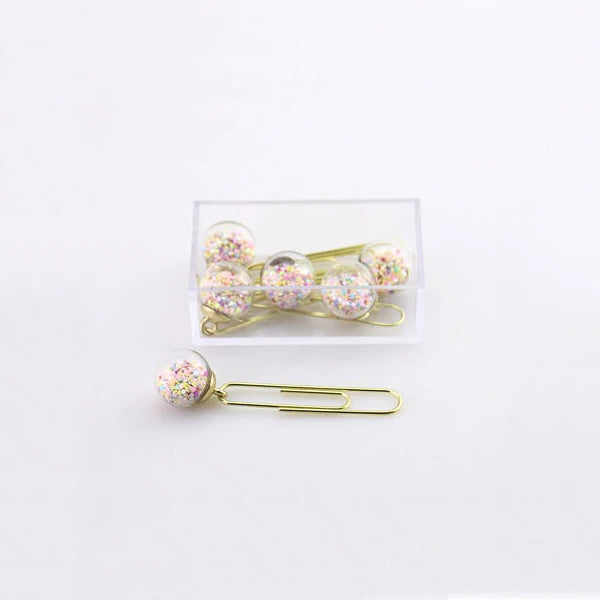 5 Pcs/Set Quicksand Crystal Ball Paper Clip DIY Metal Notes Letter File Binder Clips Bookmarks Office Desktop Storage Stationery