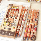 Capybara Erasable Pens 6pcs Refillable Ink Gel Pen Smudge-Free Cute Animal School Supplies for Students Office Stationery Gifts