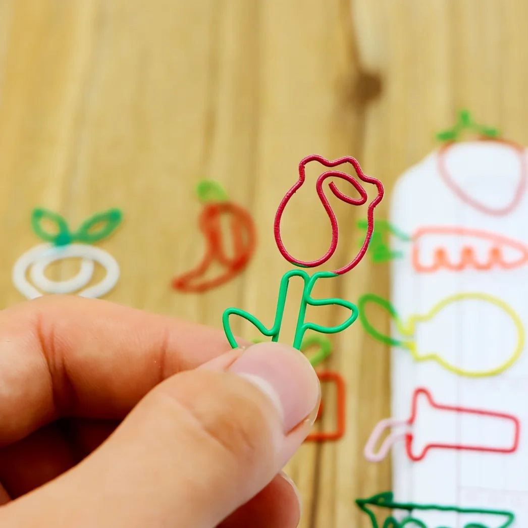 10/20pcs Rose-Shaped Metal Paper Clips Cute Floral Design with Green Leaves Red Flowers Scrapbooking Office School Supplies