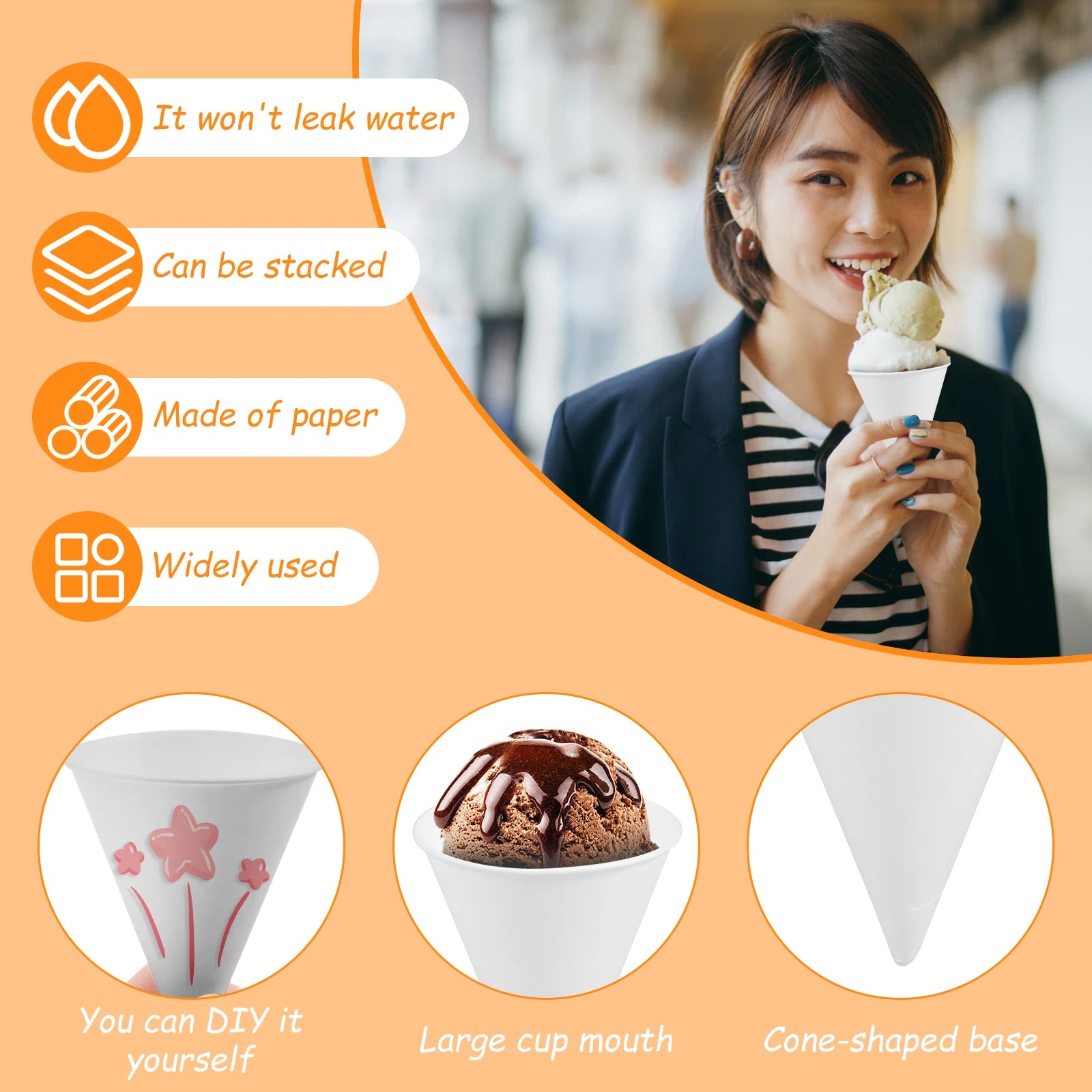 200Pcs Ice Cream Cone Paper Cover Single Use Paper Cone Cup Birthday Party Decor Dog Skye Disposable Tableware Cup Plate