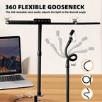LED Desk Lamp Eye-Caring Desk Light with Stepless Dimming Adjustable Flexible Gooseneck with Clamp for Reading Study Workbench