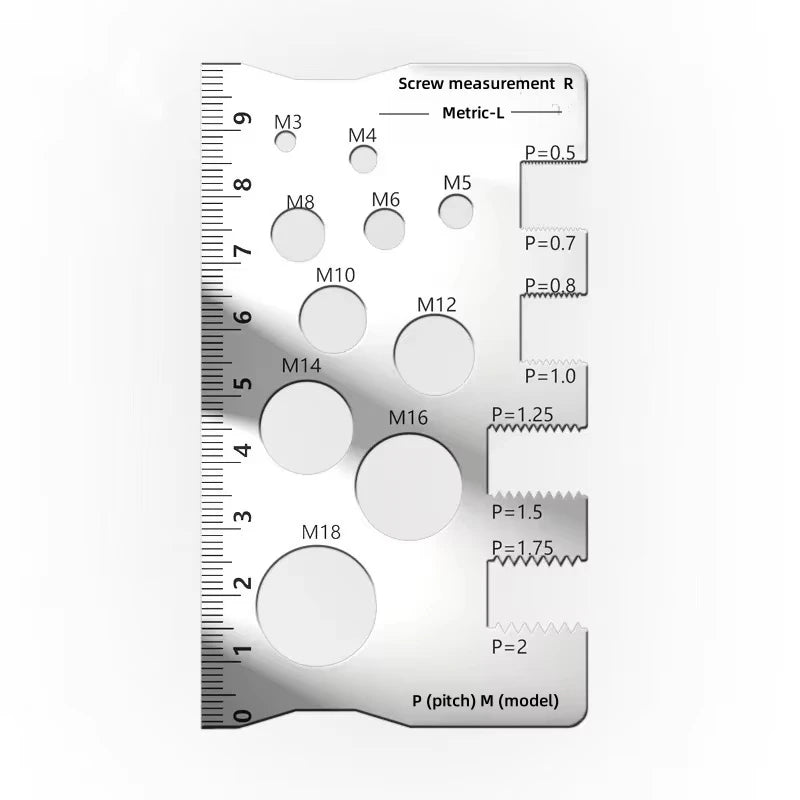 Stainless Steel Double-Sided Engraved Screw Gauge - Length Diameter Pitch Thread Measuring Caliper Tool