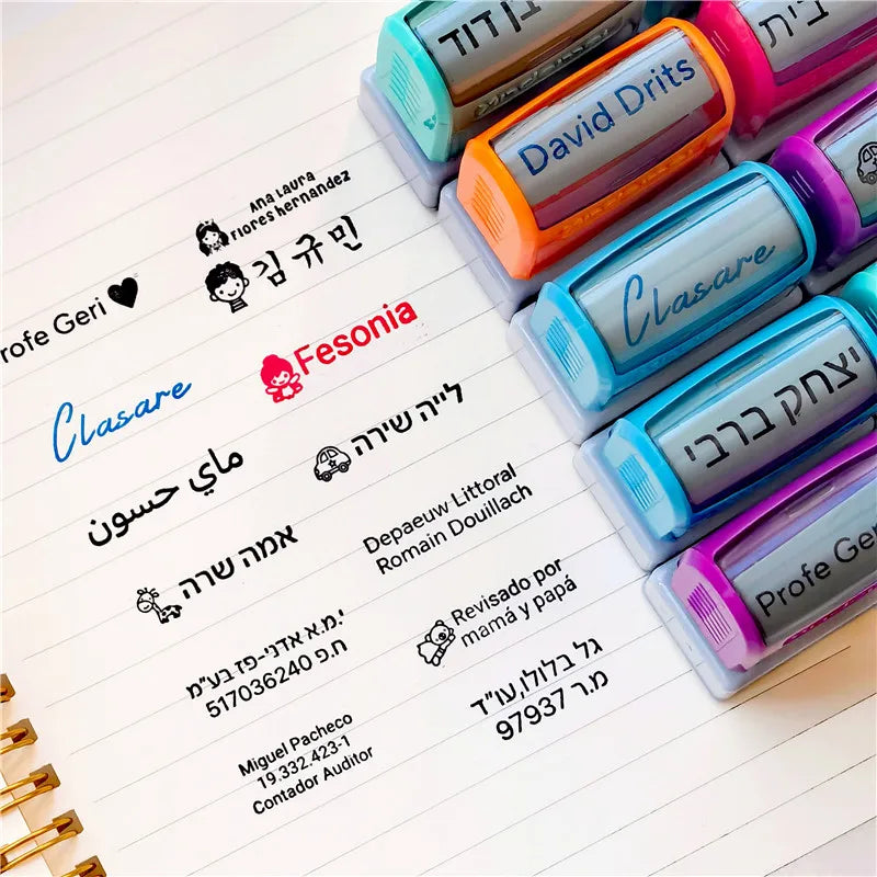 Customized Arabic Hebrew Name Stamp Waterproof Seal Custom Teacher Signature Student Child Cloth Ink Stamp Selfing-inking Stamp