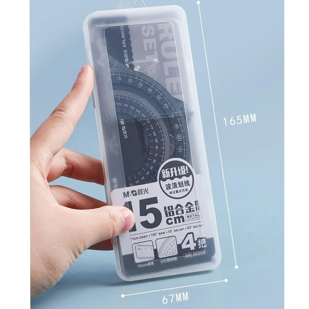 4Pcs/Set Aluminium Ruler Set Metal/Plastic/Soft Geometry Maths Drawing Compass Stationery Rulers Mathematical for School