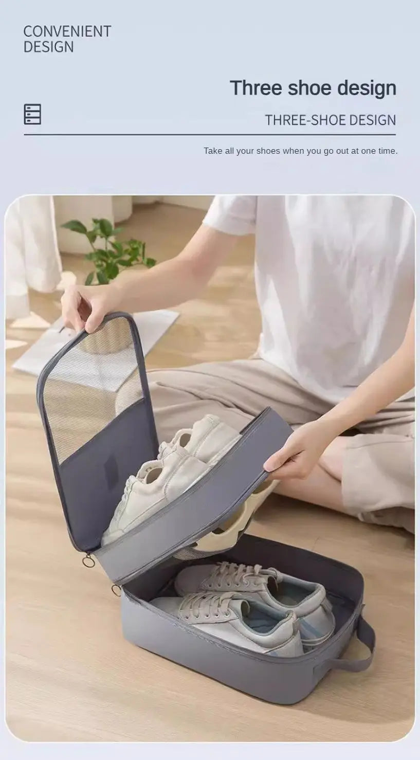 Travel Shoe Bag Storage Bag Washed Diagonal Breathable Mesh Multiple Pairs of Shoes Portable Shoe Box for Business Trips