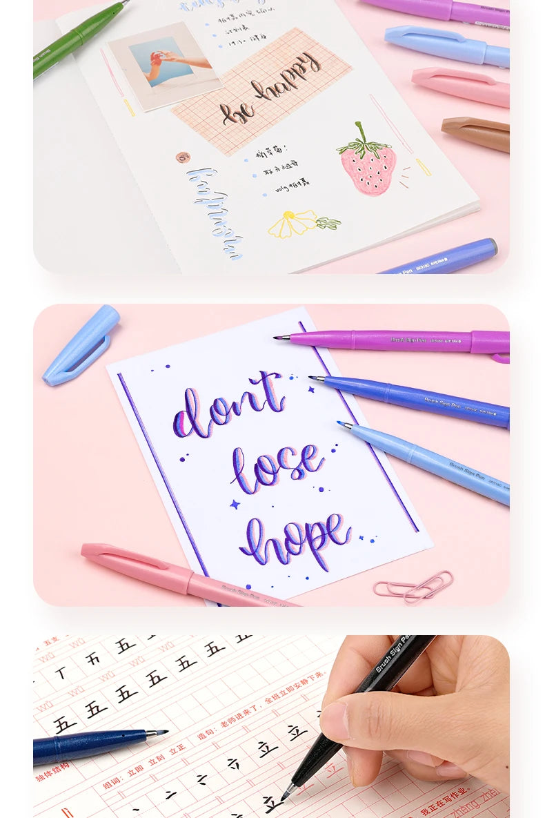 1PC Pentel Fude Brush Touch Sign Pen Bright Pastel Colors with A Flexible Tip That Allows You To Enjoy Touch of A Brush SES15C