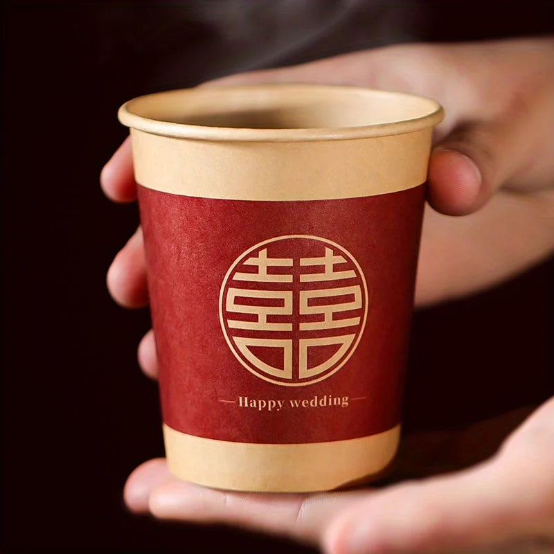50pcs, Disposable Xi Character Cup, Bridal Party Wedding Paper Cup, Red Xi Character Paper Cup, Wedding Tea Ceremony Paper Cup