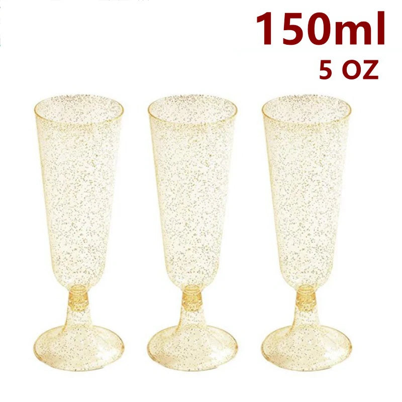 50pcs 5OZ Disposable Wine Cup Party  Plastic Champagne Flutes Cocktail Strawberry Toasting Glass for Wedding Bar Party Camping